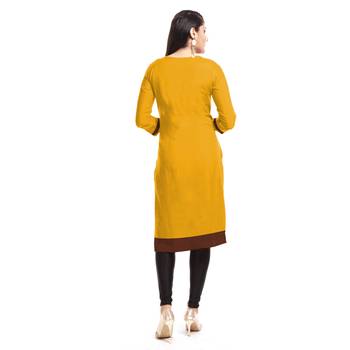 Yellow embroidered rayon kurti 2