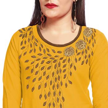 Yellow embroidered rayon kurti 3