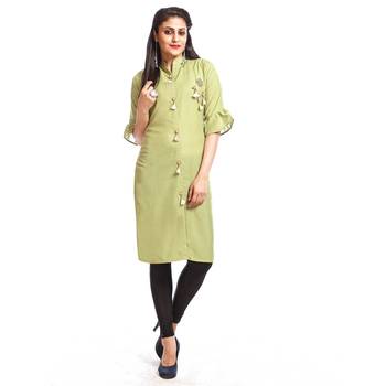 Light-green printed rayon kurti 1