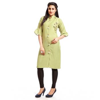 Light-green printed rayon kurti 3
