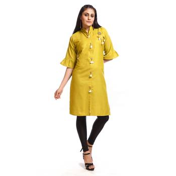 Yellow printed rayon kurti 1