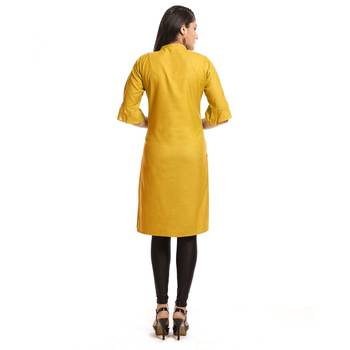 Yellow printed rayon kurti 2