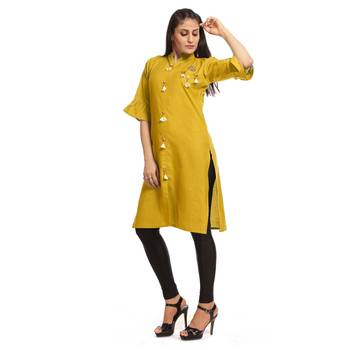 Yellow printed rayon kurti 3