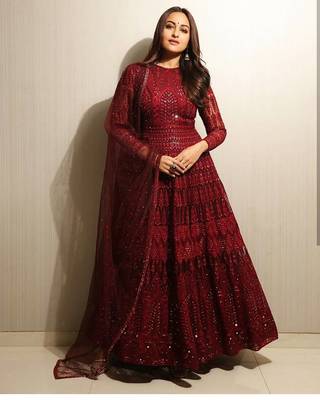 Maroon embroidered georgette salwar 1
