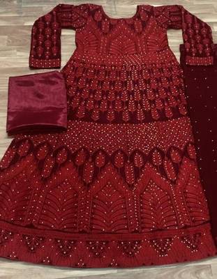 Maroon embroidered georgette salwar 2
