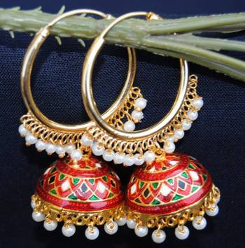 Colorful Red Green Bali Meenakari Jhumkas 2