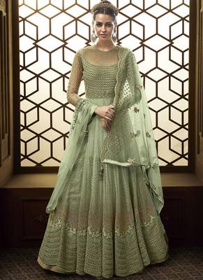 Light Green  Embroidered Net Anarkali Suit 1