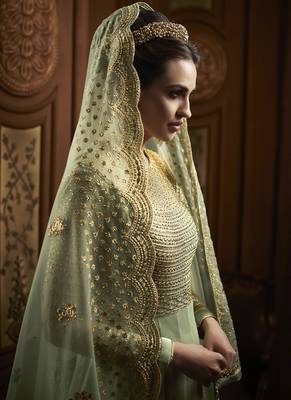 Light Green  Embroidered Net Anarkali Suit 3