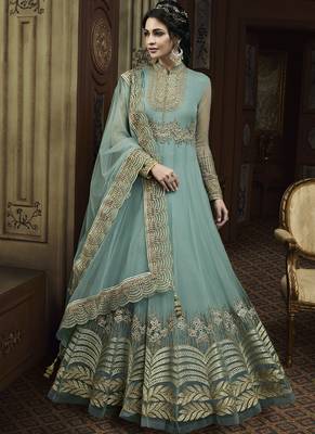 Powder Blue Embroidered Net Anarkali 1