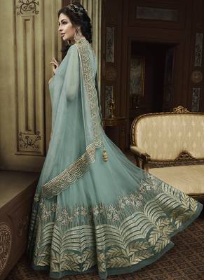 Powder Blue Embroidered Net Anarkali 4