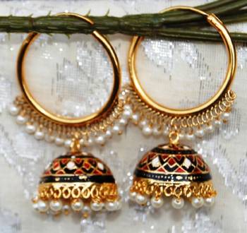 Colorful Red Black Bali Meenakari Jhumkas 2