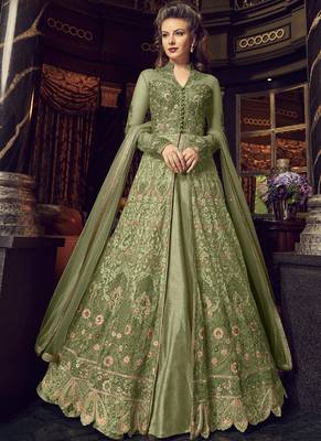 Olive Embroidered Net Salwar 1