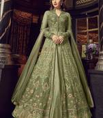 Olive Embroidered Net Salwar