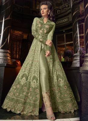 Olive Embroidered Net Salwar 2