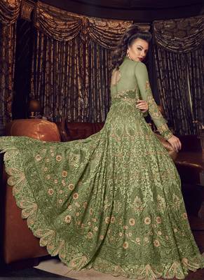Olive Embroidered Net Salwar 3
