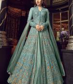 Sky-Blue Embroidered Net Long Salwar Suit