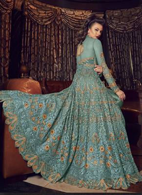 Sky-Blue Embroidered Net Long Salwar Suit 3