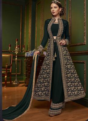 Dark-Green Embroidered Georgette Salwar 1