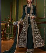 Dark-Green Embroidered Georgette Salwar