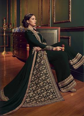 Dark-Green Embroidered Georgette Salwar 2