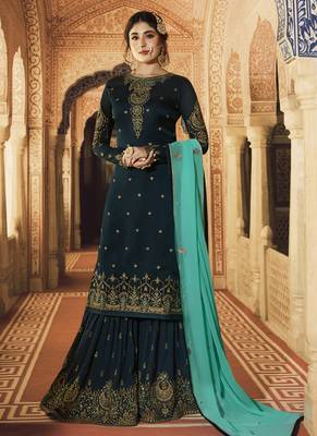 Teal Embroidered Georgette Salwar 1