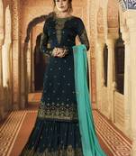 Teal Embroidered Georgette Salwar
