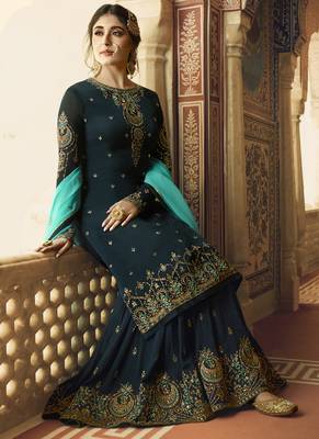 Teal Embroidered Georgette Salwar 2