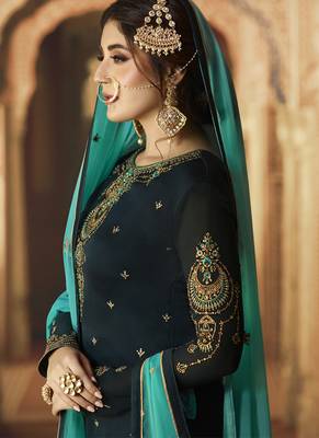 Teal Embroidered Georgette Salwar 3