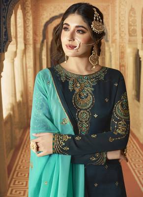 Teal Embroidered Georgette Salwar 4