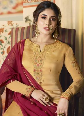 Yellow embroidered georgette salwar 3