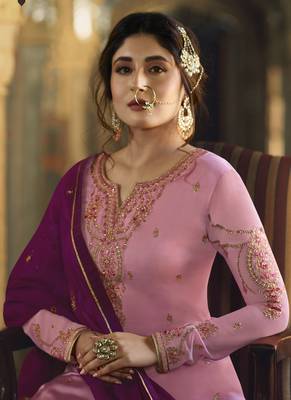 Pink embroidered georgette salwar 2
