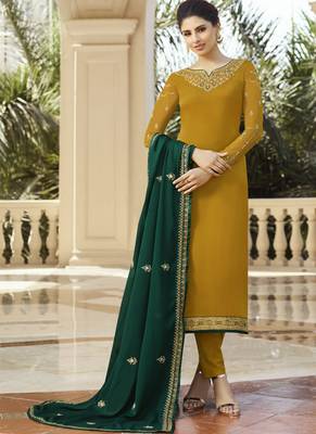Yellow Embroidered Georgette Salwar 2