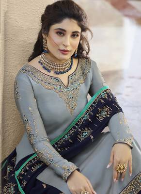Grey Embroidered Georgette Salwar 4