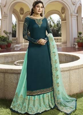 Teal Embroidered Georgette Salwar 1