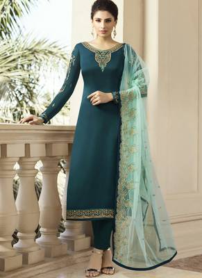 Teal Embroidered Georgette Salwar 2