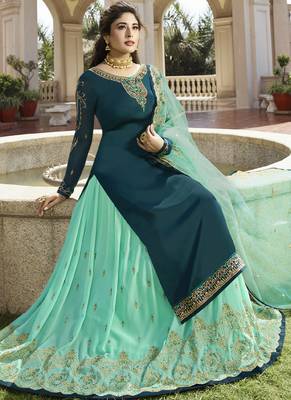 Teal Embroidered Georgette Salwar 3