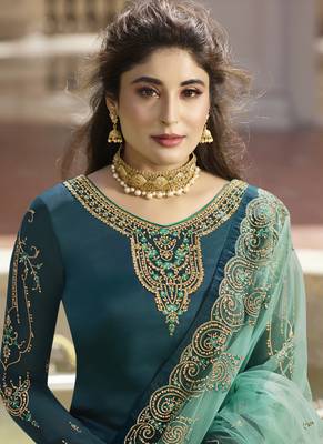 Teal Embroidered Georgette Salwar 4