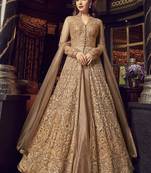 Beige Embroidered Net Long Salwar With Dupatta