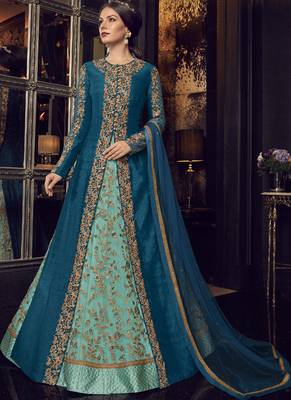 Sky-Blue Embroidered Tussar Silk Salwar 1