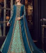Sky-Blue Embroidered Tussar Silk Salwar