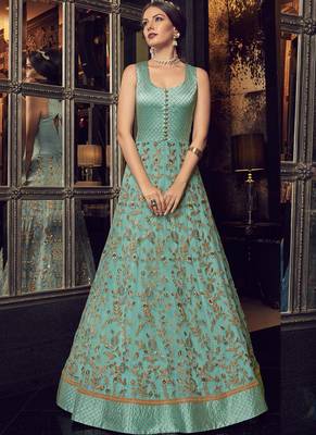 Sky-Blue Embroidered Tussar Silk Salwar 2