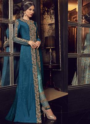 Sky-Blue Embroidered Tussar Silk Salwar 3