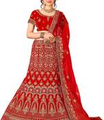 Red Embroidered Velvet Semi Stitched Lehenga