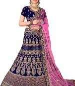 Blue Embroidered Velvet Semi Stitched Lehenga