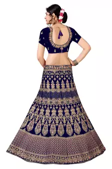 Blue Embroidered Velvet Semi Stitched Lehenga