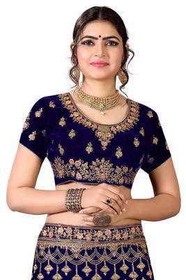 Blue Embroidered Velvet Semi Stitched Lehenga 3