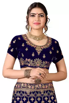 Blue Embroidered Velvet Semi Stitched Lehenga