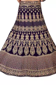 Blue Embroidered Velvet Semi Stitched Lehenga
