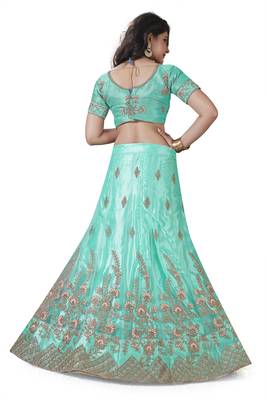 Light-Green Embroidered Net Semi Stitched Lehenga 2