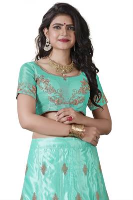 Light-Green Embroidered Net Semi Stitched Lehenga 3